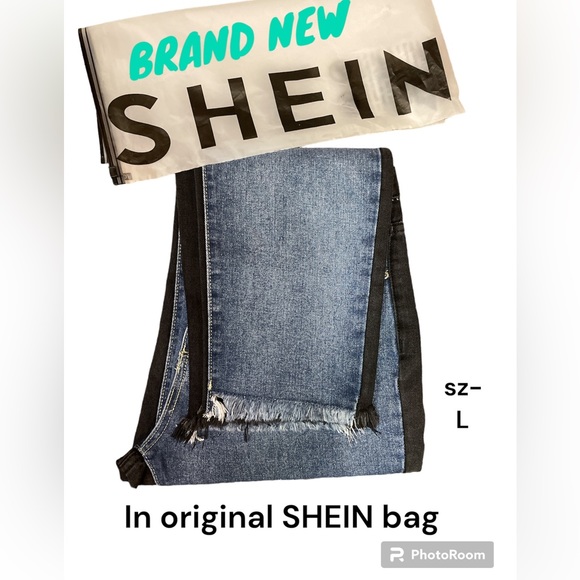 SHEIN Jeans High Waisted Color Block Straight Leg - Picture 3 of 9